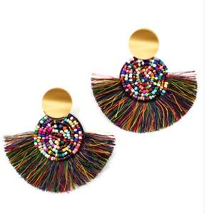 Gold and Multi-Colored Fringed Earrings
